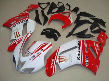 07-08 Red and White Kawasaki ZX6R Motorcycle Fairings